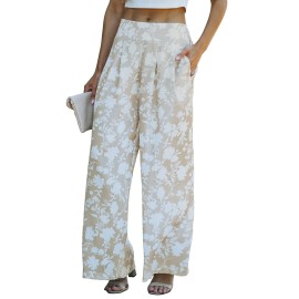 Apricot High Waisted Floral Wide Leg Pants