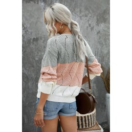 Pink Color Block Knitted Cut Out Pullover Sweater